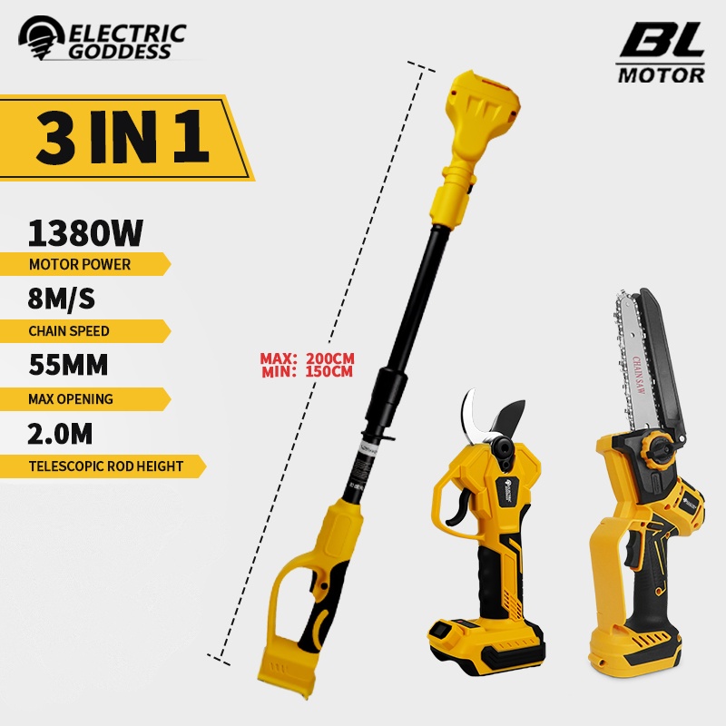 Essential Gardening Tools - Borstelloze 6 Inch Elektrische Kettingzaag Telescopische